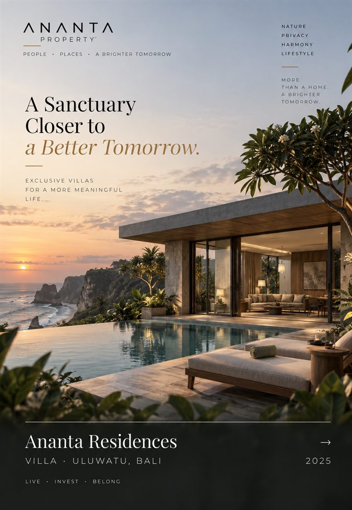 Ananta Residences — cliff-top villa with infinity pool at sunset in Uluwatu